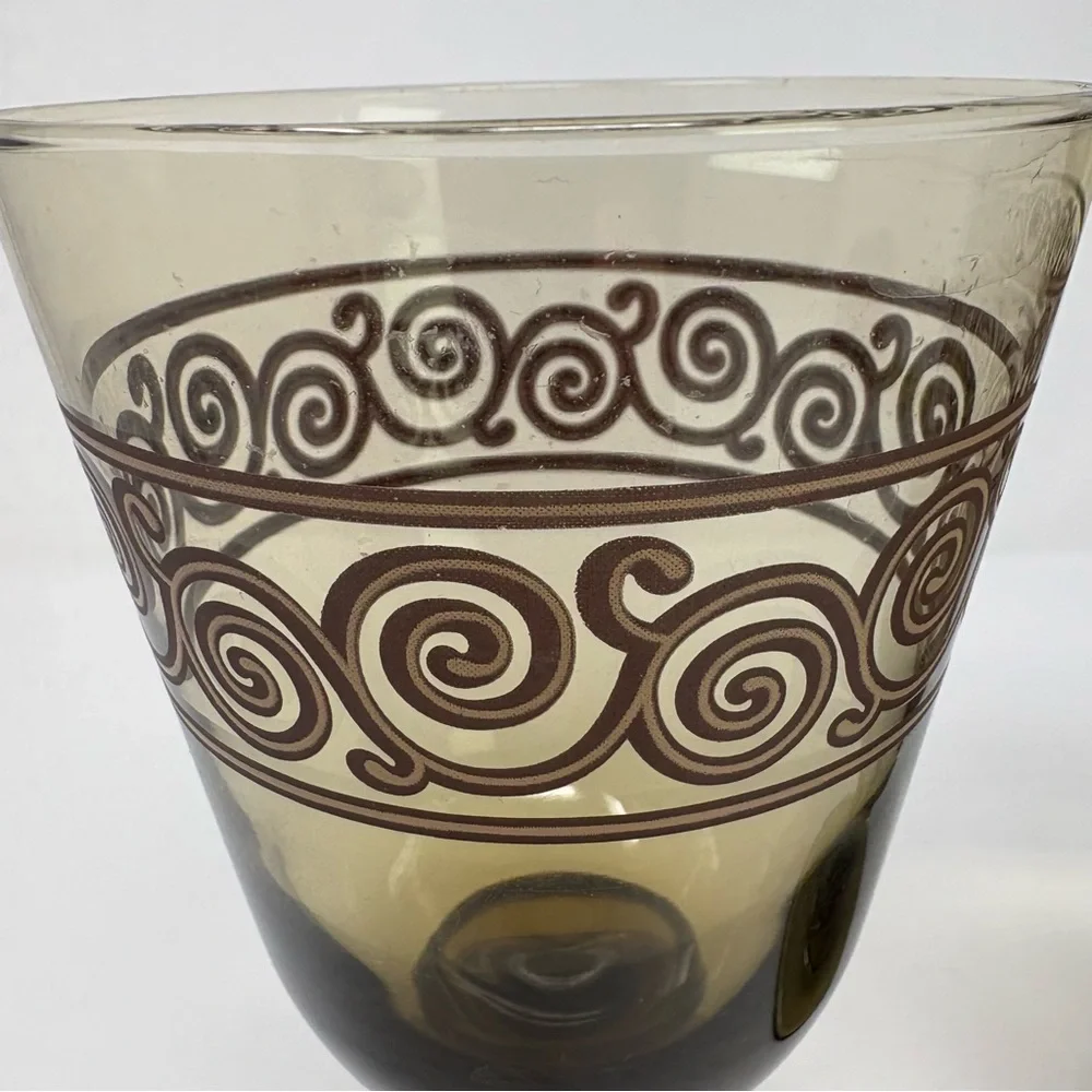 Vintage Amber Glass Goblet with Swirl Design Set of Two 7” Tall Glasses 16 Oz